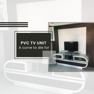 A stylish curved PVC TV unit with a glossy finish.