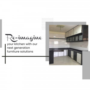 Image of a modern kitchen with white and dark wood cabinets and tile backsplash.