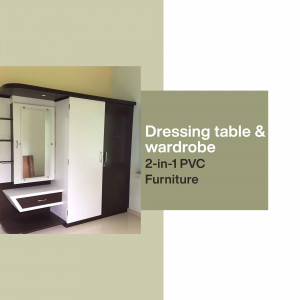 White and brown 2-in-1 dressing table and wardrobe with mirror