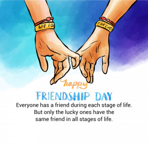 Illustration of two hands with friendship bracelets linked together, with 'Happy Friendship Day' text.