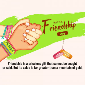 Two pairs of hands clasped together with friendship bands, celebrating Friendship Day.