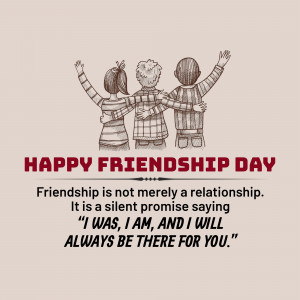 Illustration of three children with arms around each other celebrating Friendship Day.