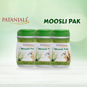 Three jars of Patanjali Moosli Pak health supplement