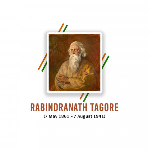 Portrait of Rabindranath Tagore with Indian flag elements