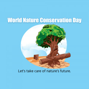 Illustration of a tree with cut logs and a moon background for World Nature Conservation Day