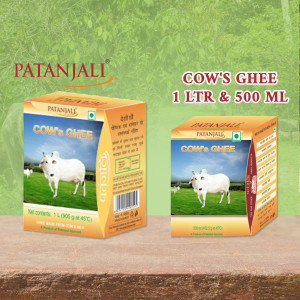 Patanjali Cow's Ghee 1 Ltr & 500 ml packaging