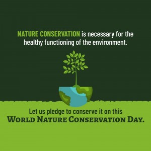 Image promoting nature conservation with a plant growing from the Earth.