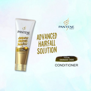 Close-up of Pantene Advanced Hairfall Solution Total Damage Care Conditioner tube