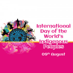 Graphic celebrating International Day of the World's Indigenous Peoples with silhouettes of people and a world map.