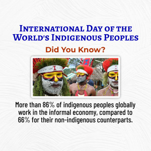 Image commemorating International Day of the World's Indigenous Peoples with a statistic about employment in the informal economy.