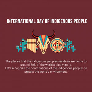 Illustration for International Day of Indigenous Peoples with traditional symbols and text.