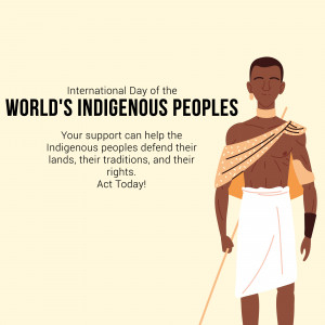 Illustration of an Indigenous person with text celebrating the International Day of the World's Indigenous Peoples.