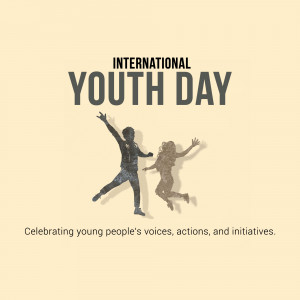 Image celebrating International Youth Day with silhouettes of jumping youth.