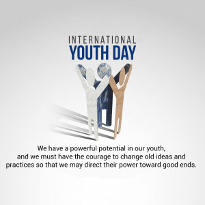 Image celebrating International Youth Day with silhouettes of people and text.