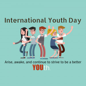 Illustration of diverse young people celebrating International Youth Day
