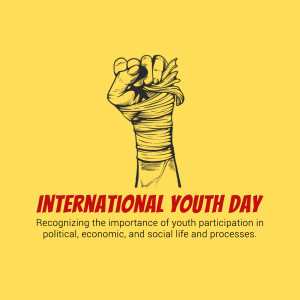 A clenched fist with a bandage wrapped around it, symbolizing strength and resilience, with text celebrating International Youth Day.
