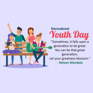 Illustration of a group of young people celebrating International Youth Day.