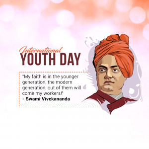 Illustration of Swami Vivekananda with a quote for International Youth Day
