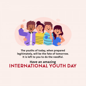 Illustration of diverse group of young people with text celebrating International Youth Day.