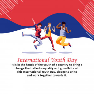 Illustration of diverse young people jumping with text celebrating International Youth Day.