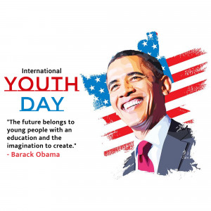 Image commemorating International Youth Day featuring Barack Obama and an American flag background.