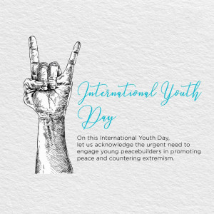 Sketch of a hand making the 'rock on' sign with text 'International Youth Day'