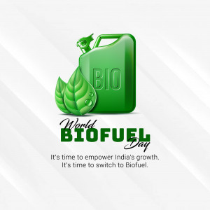 Illustration of a green fuel canister with leaves and the text 'World Biofuel Day'