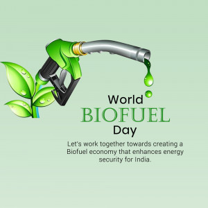 Image depicting a fuel nozzle with a leaf, promoting World Biofuel Day.