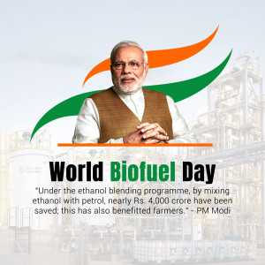 Image of Prime Minister Narendra Modi with the Indian flag and text 'World Biofuel Day'