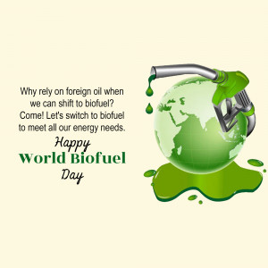 Image promoting World Biofuel Day with a globe being filled with biofuel from a gas pump.
