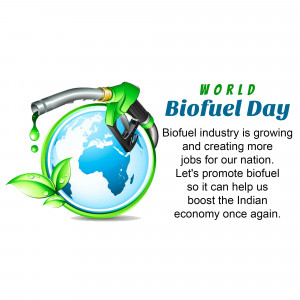 World Biofuel Day poster with a fuel nozzle dispensing fuel into a globe