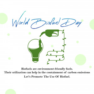 World Biofuel Day graphic with fuel pump and lightbulb illustration