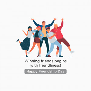 Group of diverse friends celebrating friendship with arms raised and joyful expressions.
