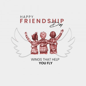Illustration of three children with wings celebrating Friendship Day