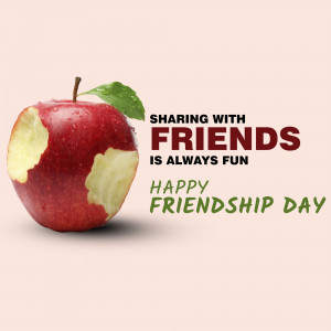 A bitten red apple with text celebrating Friendship Day.