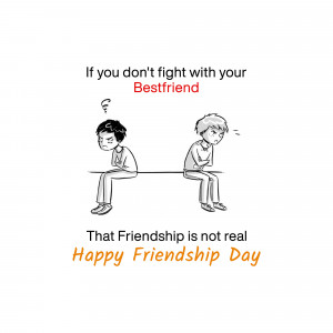 Illustration of two friends sitting back to back, looking upset, with text about fighting and friendship.