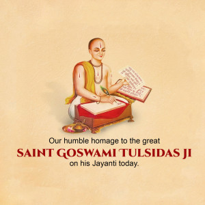 Image of Saint Goswami Tulsidas writing on a manuscript