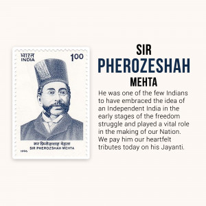 Commemorative stamp featuring Sir Pherozeshah Mehta, an Indian political and social reformer.