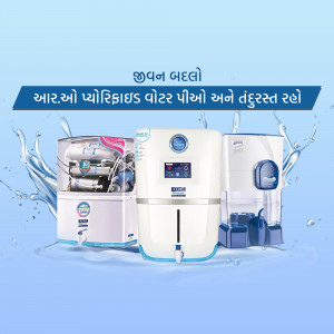 Selection of AquaGuard water purifiers with splashing water
