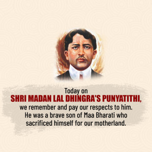 Portrait of Madan Lal Dhingra with text commemorating his death anniversary