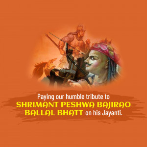Image commemorating Shrimant Peshwa Bajirao Bhatt's Jayanti with historical figures and artwork.