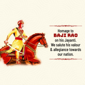 Image depicting Bajirao Peshwa on horseback with text commemorating his Jayanti.