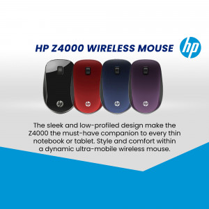 HP Z4000 Wireless Mouse in Black, Red, Blue, and Purple