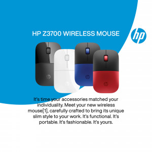 HP Z3700 Wireless Mouse in Black, White, Blue, and Red