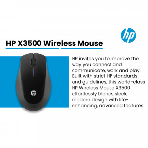 HP X3500 Wireless Mouse on a blue background
