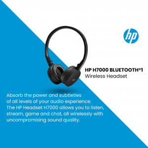 HP H7000 Bluetooth Wireless Headset on a blue and white background