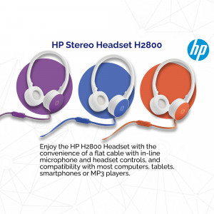 HP Stereo Headset H2800 in purple, blue, and orange colors