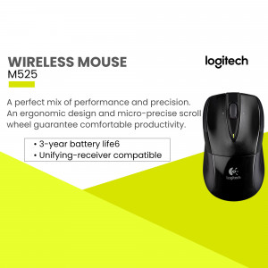 Logitech M525 Wireless Mouse on a yellow background