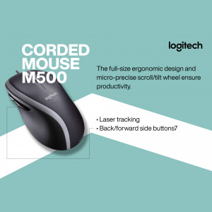 Logitech M500 Corded Mouse - Black and Gray
