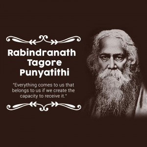 Portrait of Rabindranath Tagore with a quote